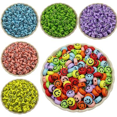 100 pièces accessoires manuels mignon visage souriant perles rondes avec trou résultats de bricolage accessoires de bijoux en acrylique perles de couleur bonbon pour la fabrication de bijoux
