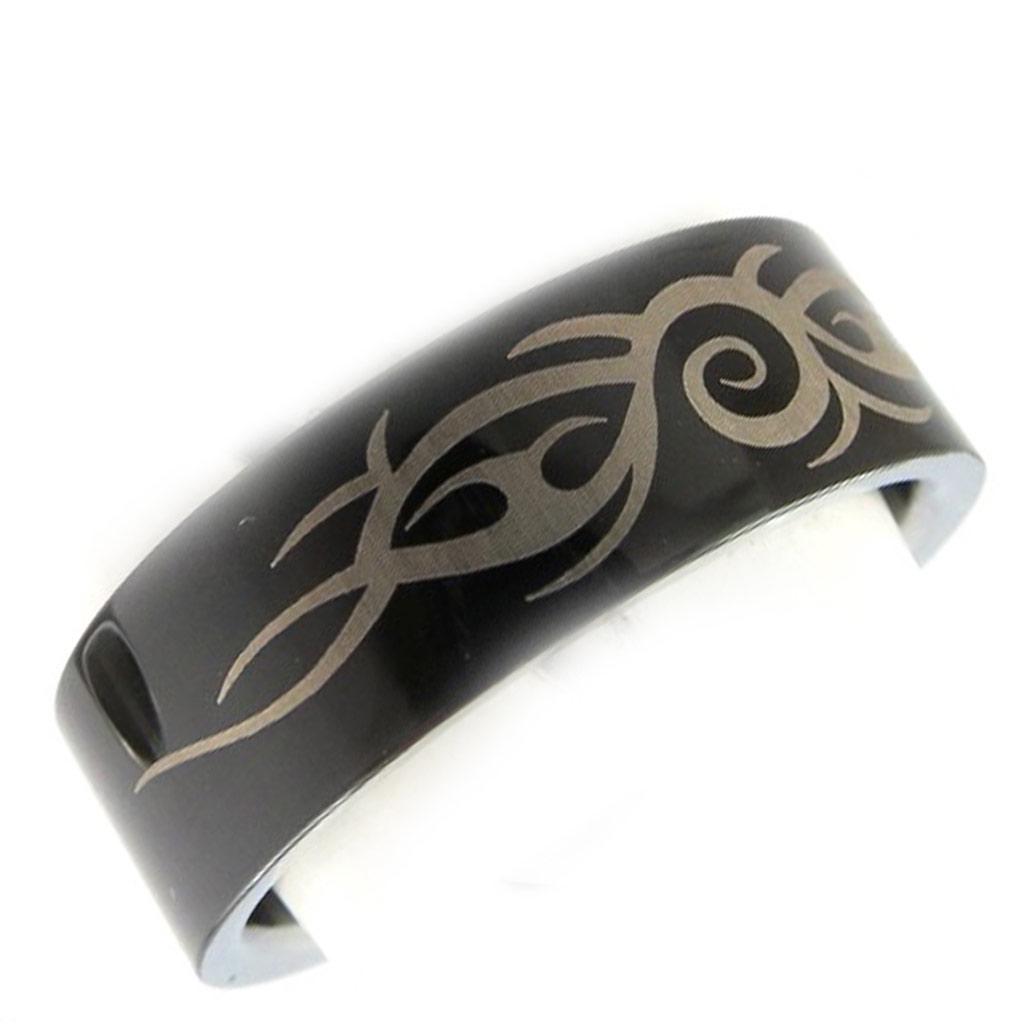 Svart tribal 'Peaceful' stålring - 8 mm