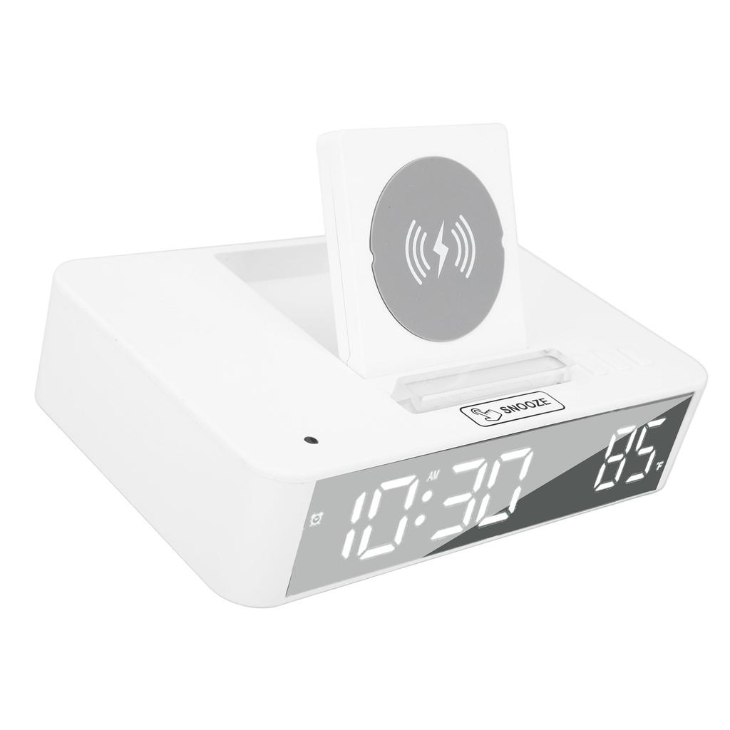 10W Digital Alarm Clock One Button Lifting LED Mirror Electronic Clock with 10W Wireless Charging for Bedroom
