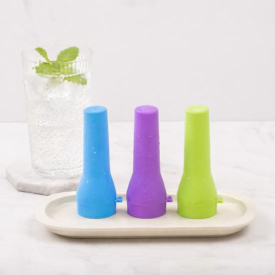 Striped Silicone Ice Stick Tray, Food Grade Narrow Ice Cube Mold for Bottles, Easy Release Ice Maker with Leakproof Lid