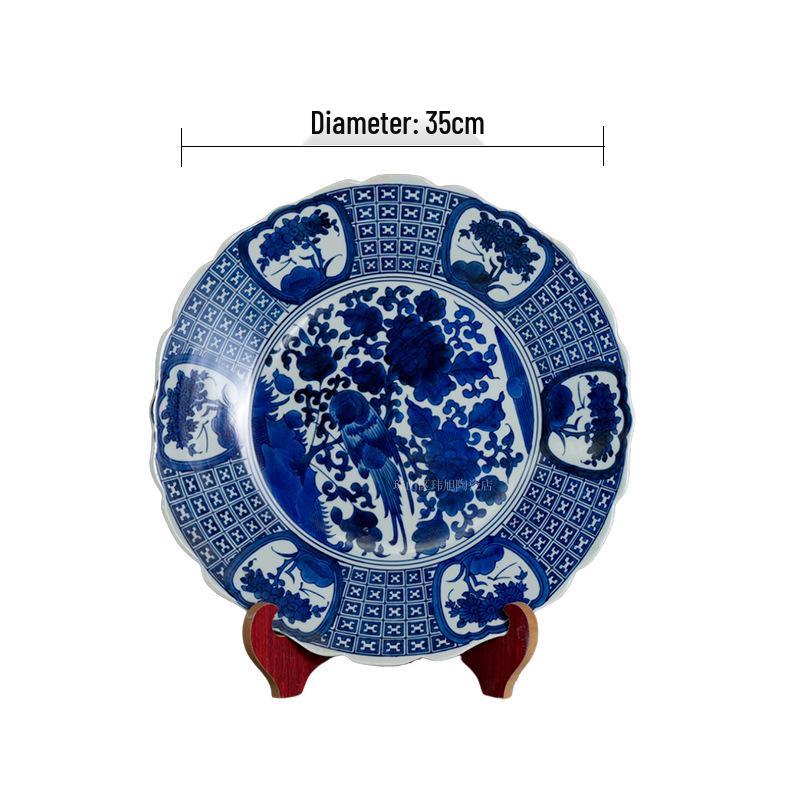 Blue and White Linglong Deep Ceramic Plate - High-End Retro Tea Tray Dish for Home Use