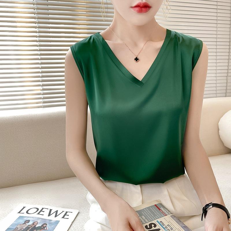 VEZFAA Chemisiers et chemises décontractés pour femmes, mode été printemps, couleur unie, imprimé, sans manches, col en v