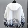 Gradient Print Hooded Drawstring Pockets Zipper Placket Windbreaker Jacket Men Summer Thin Sun Protection Coat