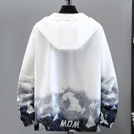 Gradient Print Hooded Drawstring Pockets Zipper Placket Windbreaker Jacket Men Summer Thin Sun Protection Coat
