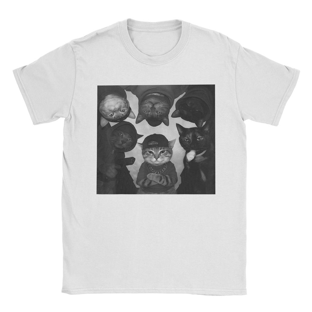 Funny Cat Meme Vintage Thug Gang T-Shirt  Harajuku T-Shirts Short Sleeve Y2K Casual Tops Summer Cotton Crewneck Oversized Tees