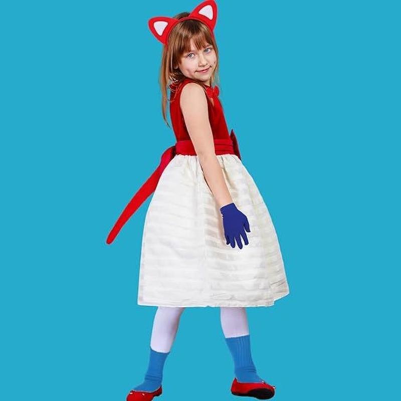 Kids Cats Costume Cats Ear Headband Tail Bowtie Gloves Socks Halloween Cats Cosplay Accessory for Kid Boy Girl Cosplay