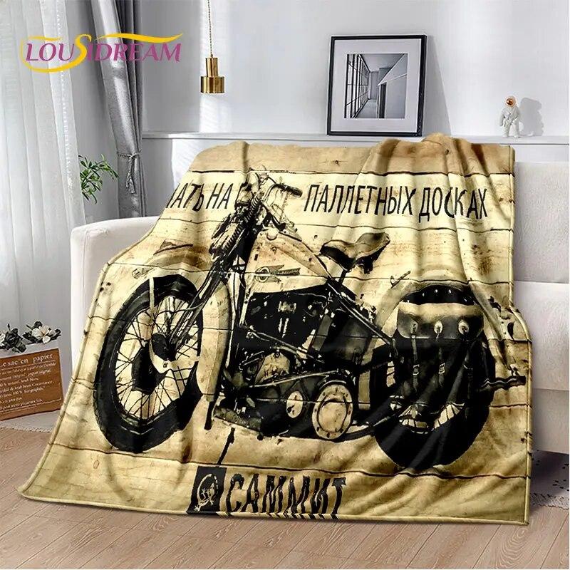 Pătură de pluș moale cu craniu de motocicletă retro, vintage, pătură de flanel, pătură pentru sufragerie, dormitor, pat, canapea, husă de picnic