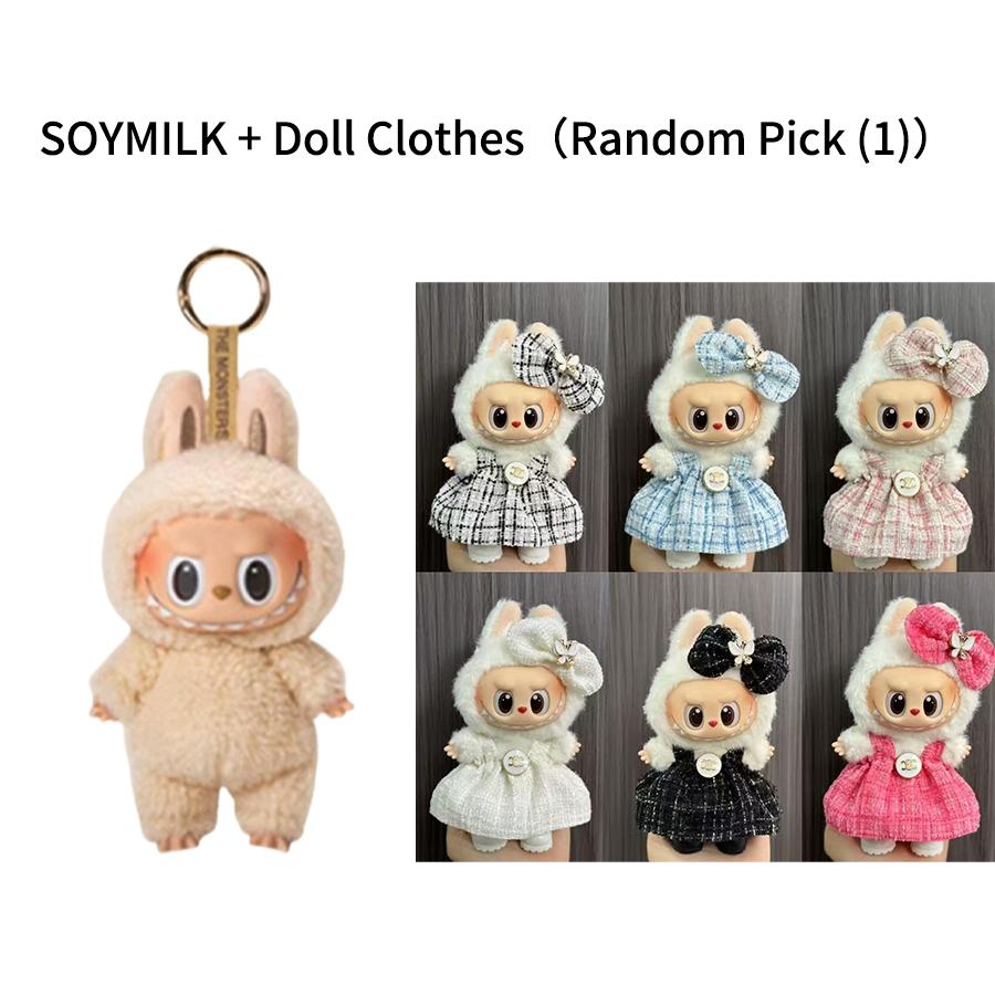 

POP MART Лабубу монстр брелок серия exciting macaron с секретным подарком внутри SOYMILK Doll Clothes разноцветный