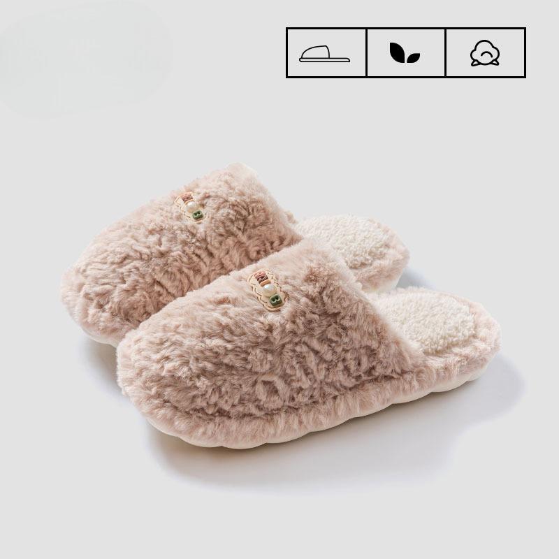 Cotton Shoes for Women's Indoor Home Use, Anti-slip Soft-soled Warm Plush Slippers