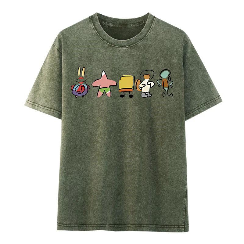 Unisex SpongeBob Print Chinese Style Summer Short Sleeve Casual Top
