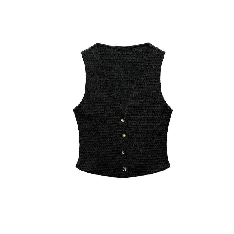 Spring Texture Sleeveless Cardigan Vest Tops 5039277 Straight Loose Casual Trousers 5039278