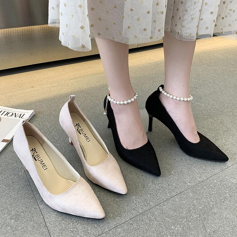 Fashion 2025Size 34-40 Pearls Chain Buckle Wedding Shoes Women Red Heels Bridesmaid Bride High Heels Shoes