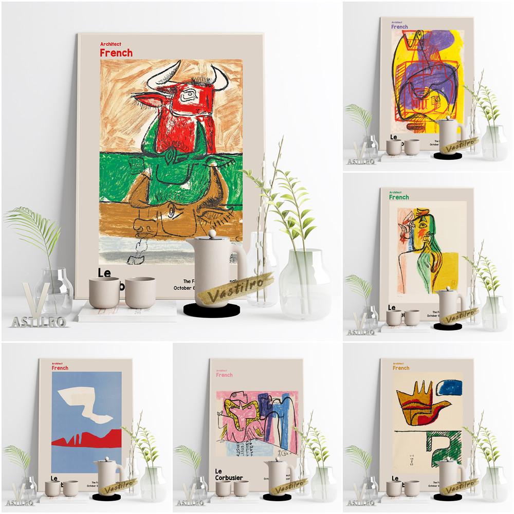 

Кубистический винтажный художественный принт Ле Корбюзье, выставочный музей, картина маслом для гостиной, абстрактная фреска