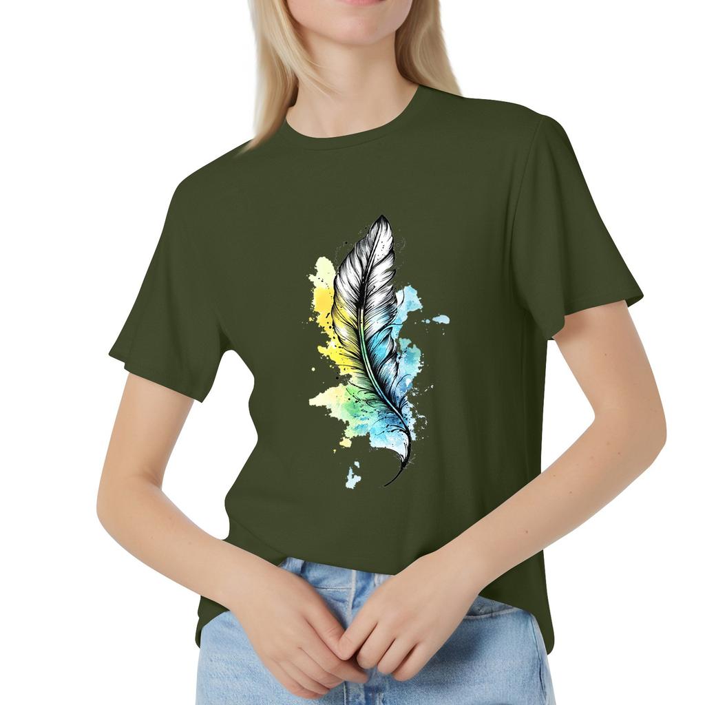 Women's Fashion Casual Printed Short Sleeve Round Neck Pullover Tops