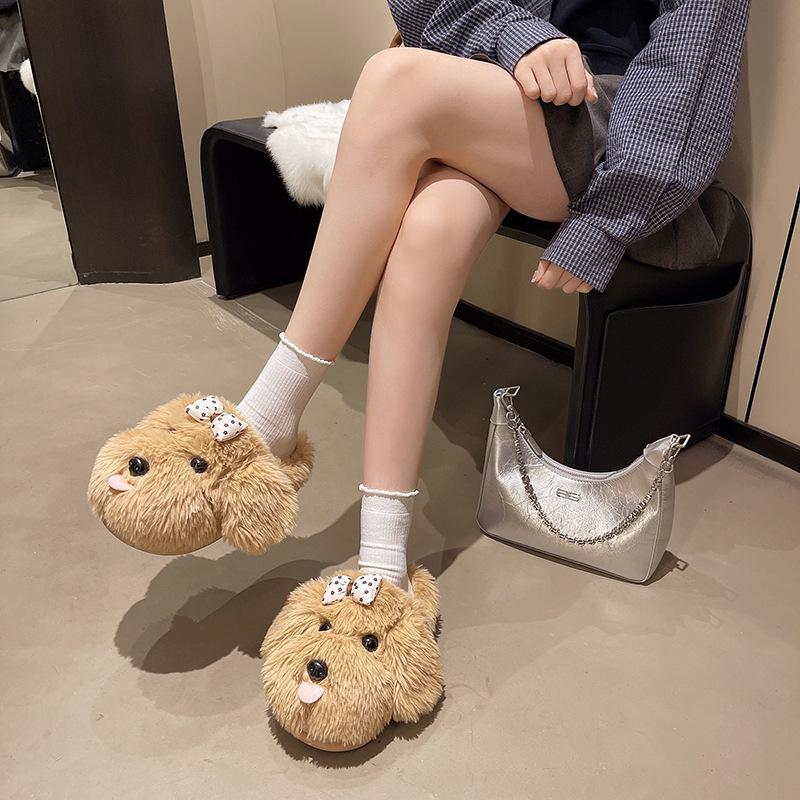 Cute girly heart cartoon puppy hairy slippers women s autumn and winter new style wear home toe half slippers 40-41 хаки 2940₽