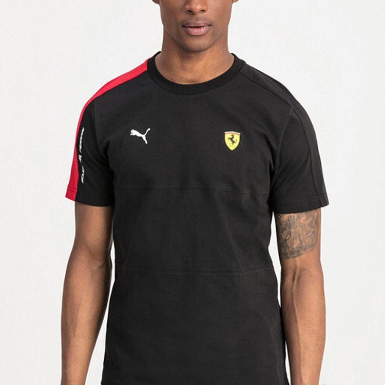 Puma Ferrari Serisi Athleisure Günlük Spor Yamalı Yuvarlak Yaka Kısa Kollu Siyah Erkek 595427-02