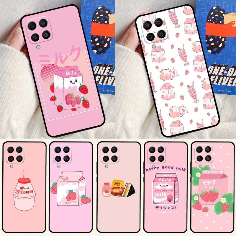 Kawaii Strawberry Milk For Samsung Galaxy M14 M34 M54 M33 M13 M23 M53 M15 M55 M31 M51 M20 M30s M32 M52 Phone Case