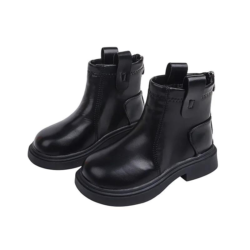 New Children's Autumn Boots School Black Boots for Girl Round-toe Versatile Kids Fashion Causal Ankle Boots Thick Bottom Simple