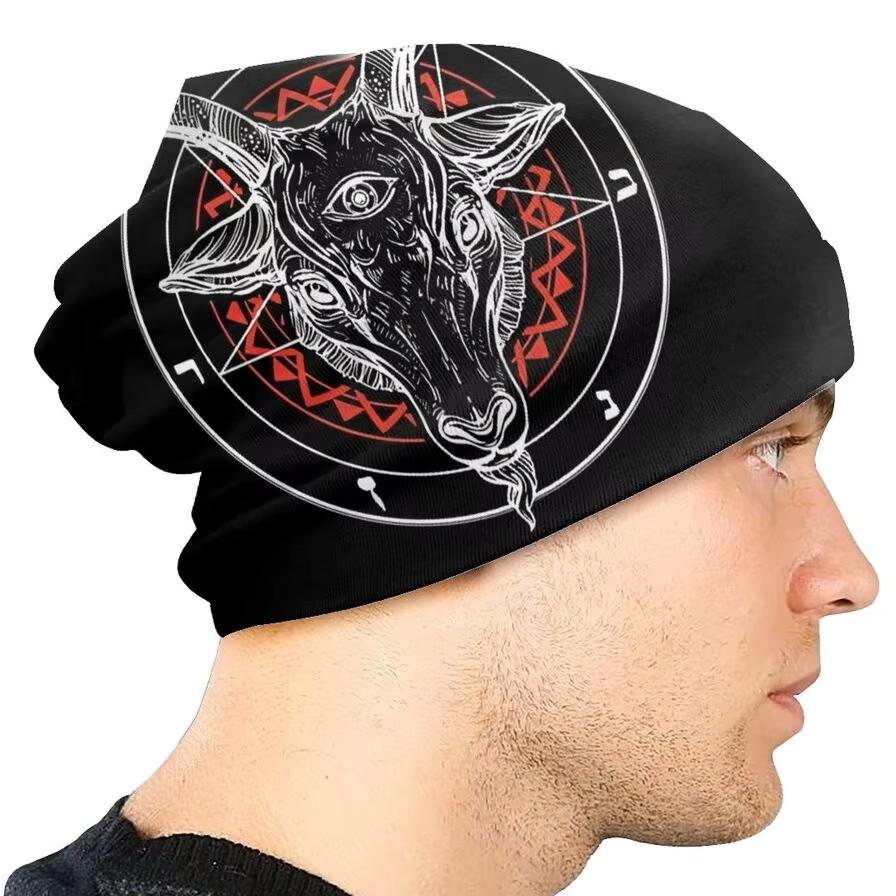 Satanic Baphomet Satan Devil Cap Occult Magic Demon Lucifer Goat Goth Bonnet Hat Print Punk Hip Hop Rock Autumn Winter Beanie Unisex Men Women
