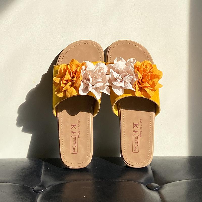 

Мода Мода 2025 Шлепанцы женские с открытым носком Летние уличные Цветочная расцветка Сочетание цветов Повседневные Удобные Легкие Бестселлер Шлепанцы на плоской подошве 40 жёлтый