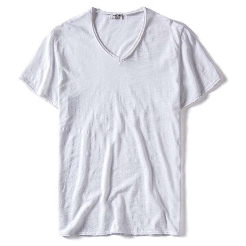 2025 New Summer V-neck T-shirt Men 100% Combed Cotton Solid Short Sleeve T Shirt Men Fitness Undershirt Male Tops Tees