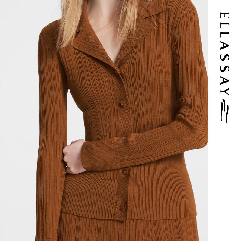 ELLASSAY Women's Merino Wool Striped Lapel Cardigan