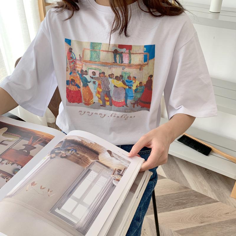vintage funny cartoon print high street white short sleeved t-shirts for women's summer casual oversized t shirt harajuku streetwear tshirt y2k tops