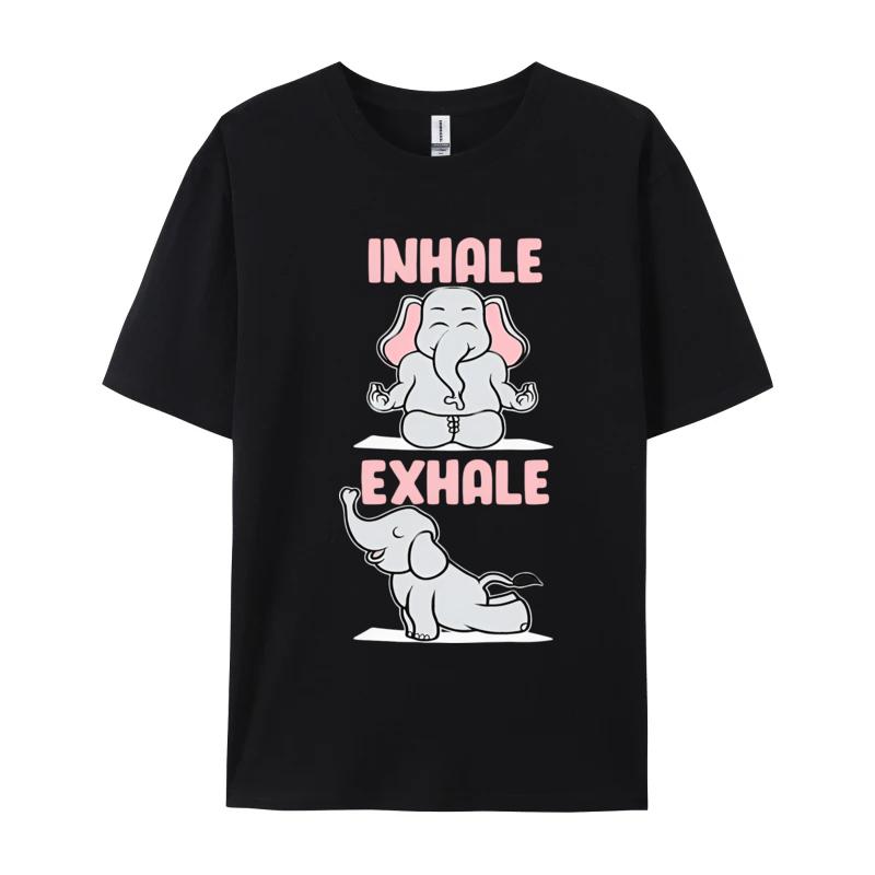 Inhale Exhale Elephant Yoga T-shirt Funny Yoga Top Tee Rife Normal Tops Shirts Cotton Tshirts Printed On S разноцветный