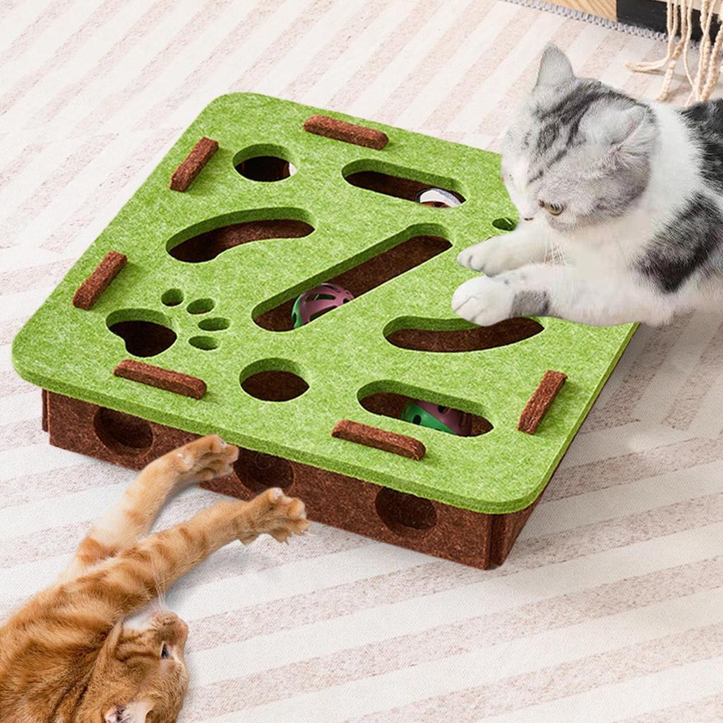 Pet Cat Puzzle Maze Holes Toys Felt Box With Bell Ball Kitten Playing Toys Interactive Funny Cat Supplies