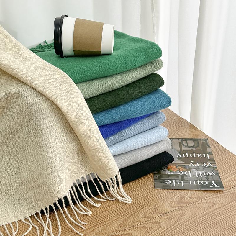 Scarf autumn and winter atmosphere solid color imitation cashmere women's temperament literary niche soft waxy warm fringed scarf shawl