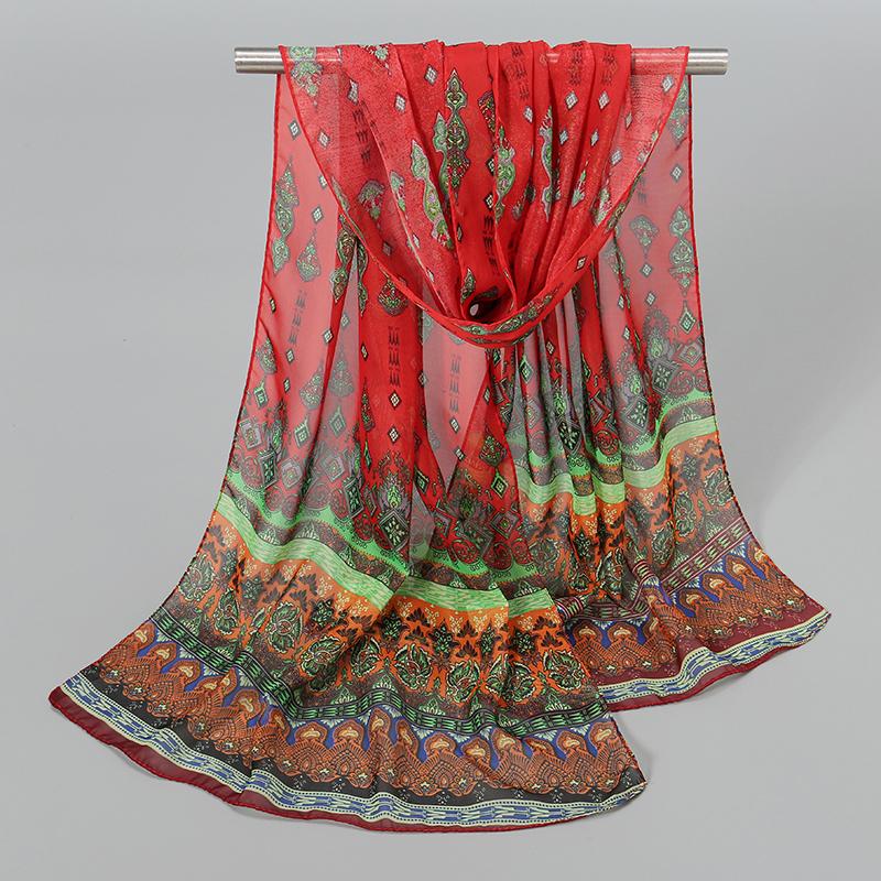 Indian Style New Chiffon Scarves Women Breathable Thin Simulation Silk Scarf Ladies Shawl And Wraps Women Printing Hijab Stole