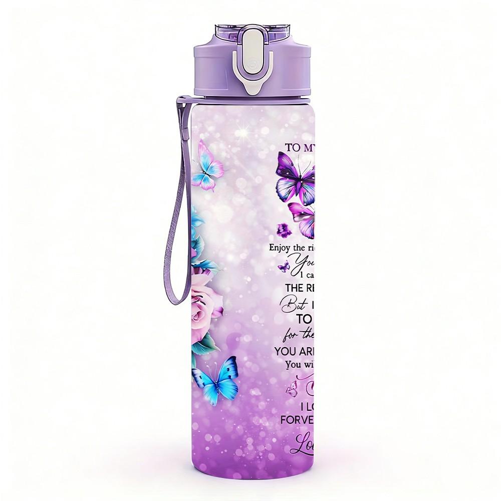1PC Purple Galaxy Fantasy Background Print 750ml Color Plastic Sports Water Bottle Leakproof Flip Straw Lid Suitable for Sports Office Home Use