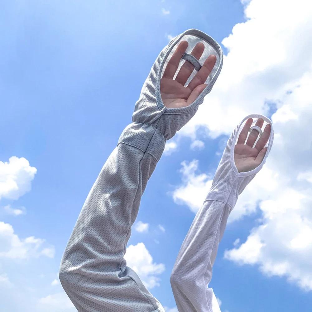 

Solid Color Large Ice Silk Gloves Women Driving Sunscreen Sleeves Loose Breathable Arm Protectors Uv Outdoor Horseshoe Sleeve чорний