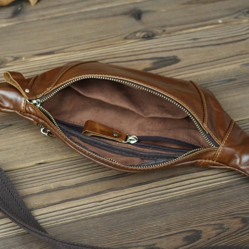 Crazy Horse Echtleder Kopfschicht Rindsleder Herren Gürteltasche Leder Umhängetasche Retro Outdoor Freizeit Sport Handy Gürteltasche