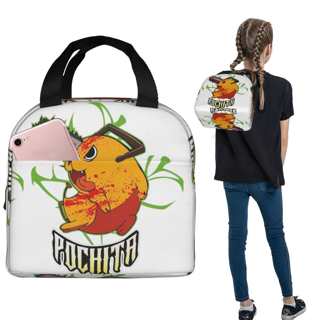 Pochita Ramen Chainsaw Man Anime Insulated Lunch Bag for Women Children Portable Food Boxes Thermal Lunch Box Tote