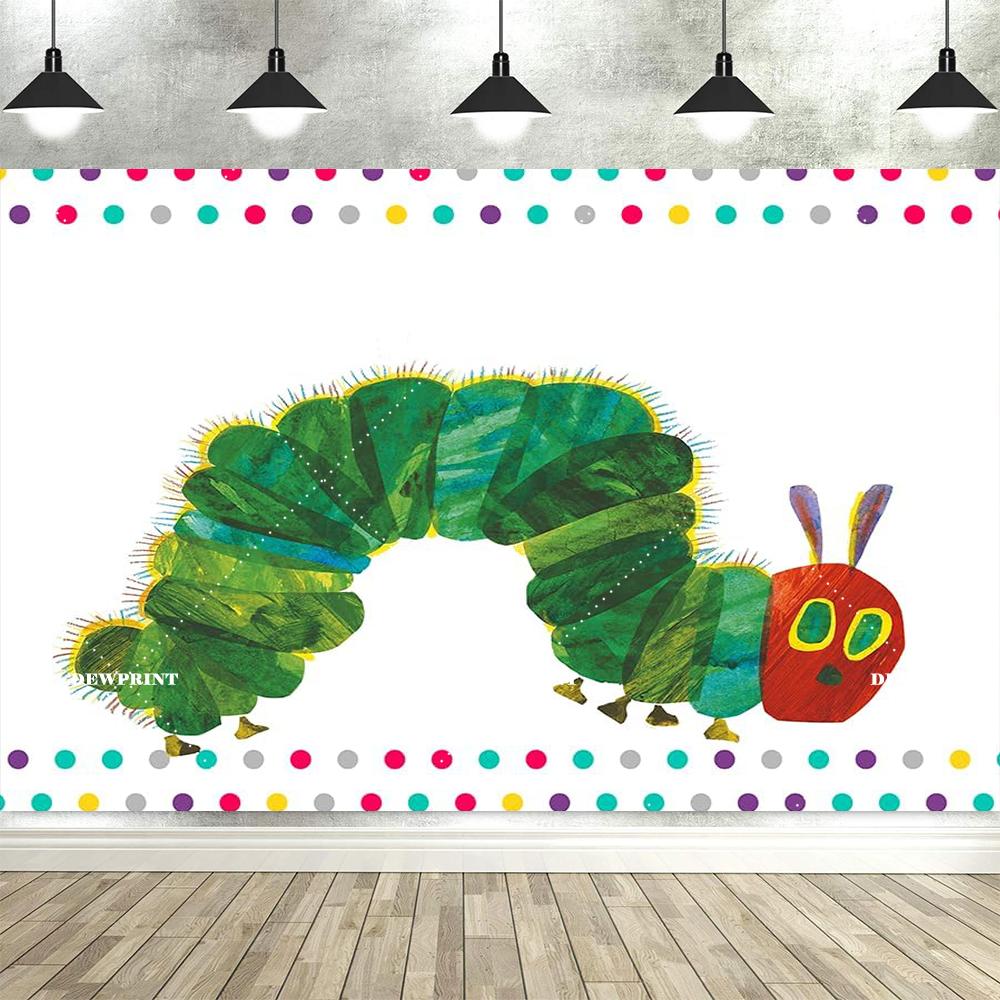 Adorable Colorful Caterpillar Theme Banner Photography Backdrop, Children's Birthday Party, Home Decoration Photography Backdrop