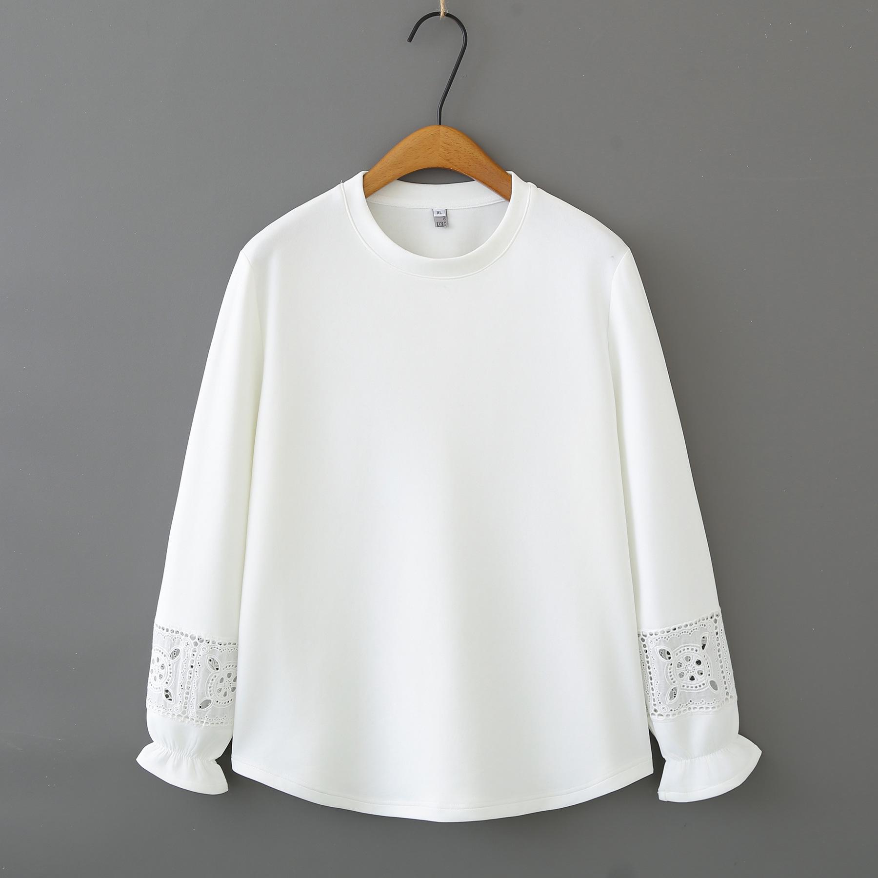 

Plus Size Mamba Cotton Patchwork Long Sleeve Hollow Out Top for Women - Summer 2026 Versatile Base Layer 4XL брудно-білий