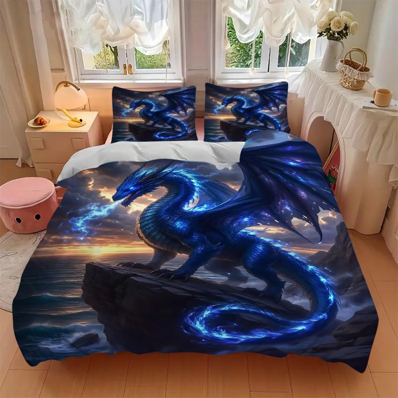 3pcs Mythical Dragon Artwork Bedding Set - 1 Duvet Cover + 2 Pillowcases(Core Not Included), Machine Washable Polyester Yy251216127