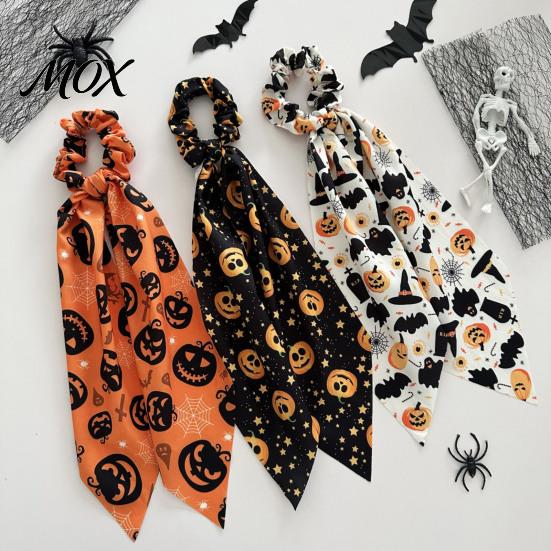 Non-damaging Hair Tie Halloween Satin Scrunchies for Women, Funny Pumpkin Printed Elastic Ties, Ribbon Scrunchie Soft Ponytail Holders, Decorative