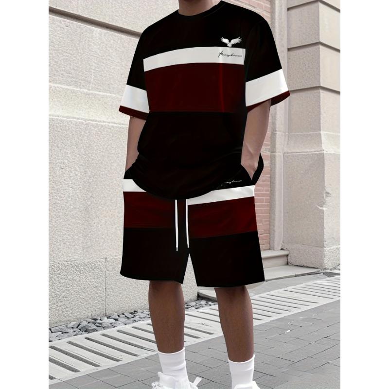Men's Athletic Set Two-Piece Set Crew Neck Short Sleeve Top & Shorts Men's Running Outfit Plus Size T-Shirt Men's Summer T-Shirt
