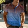 European and American semi-cardigan, casual short-sleeved digital printing slim-fit pullover Henry T-shirt top men's clothing