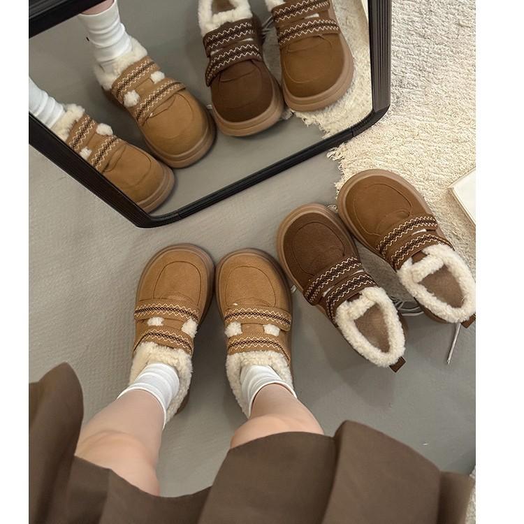 Retro Brown Thick-soled Piled Thickened Snow Cotton Shoes Women's 2025 New Winter Heightening Warm Mao Mao Boken Shoes