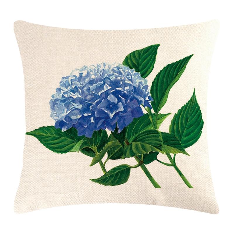Stylishs Flower Cushions Cover Hydrangea Throw Pillow Cover Linen Material
