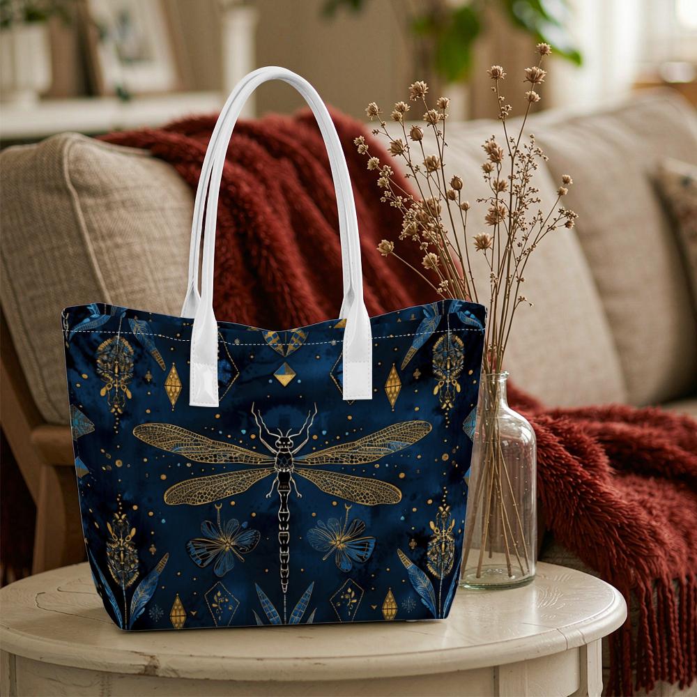 Elegant Dragonfly Pattern Tote Bag Fashion Portable Daily Carry Shoulder Bag