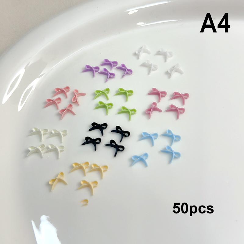 50Pcs For A Chic And Trendy Manicure Look Ribbon Bowtie Nail Charms Light Luxury Ins-Style Nail Art With 3D Resin Decor