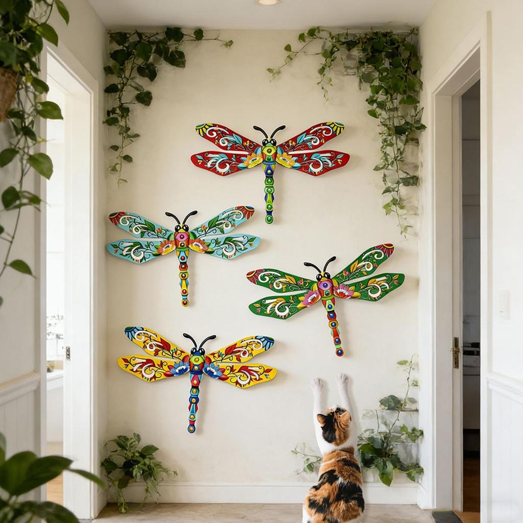 1pc Dragonfly Decoration Iron Art Wall Decor Retro Metal Dragonfly Rustproof Color Painted Fence Decoration Garden Statue Craft