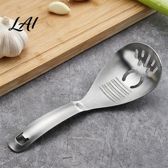 Efficient Food Prep Grinder Stainless Steel Slotted Spoon with Bottle Opener & Ginger Grater Fine Tooth Handheld Vegetable Puree Maker Manual