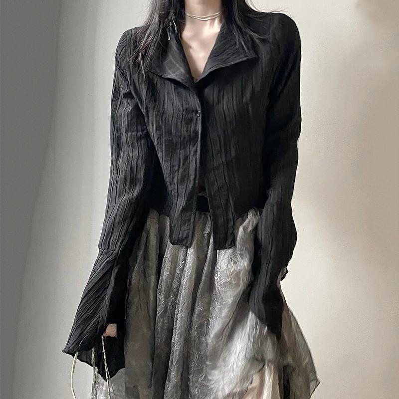 Karrram Gothic Black Shirt Dark Aesthetic Blouse Women Irregular Designer Clothes Emo Alt Clothes Grunge Tops Y2k