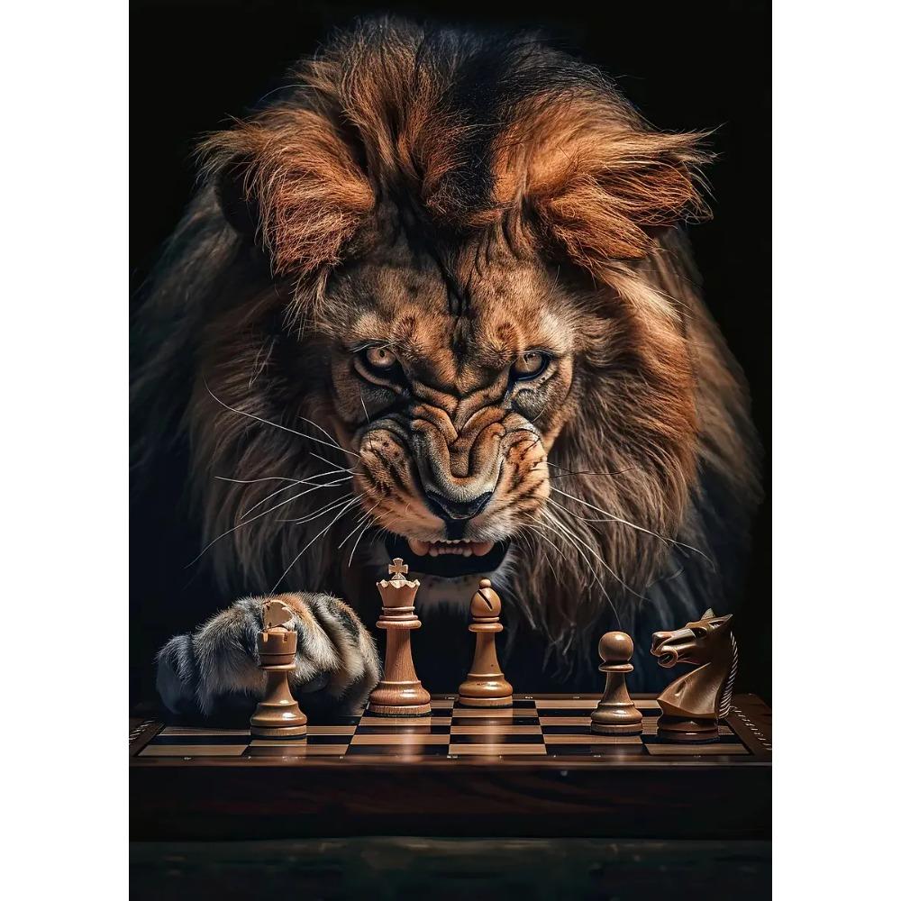 Tiger Vs Lion Chess Raccoon Chimpanzee Bear Leopard Canvas Painting Poster Print Motivational Wall Art Pictures Room Home Decor