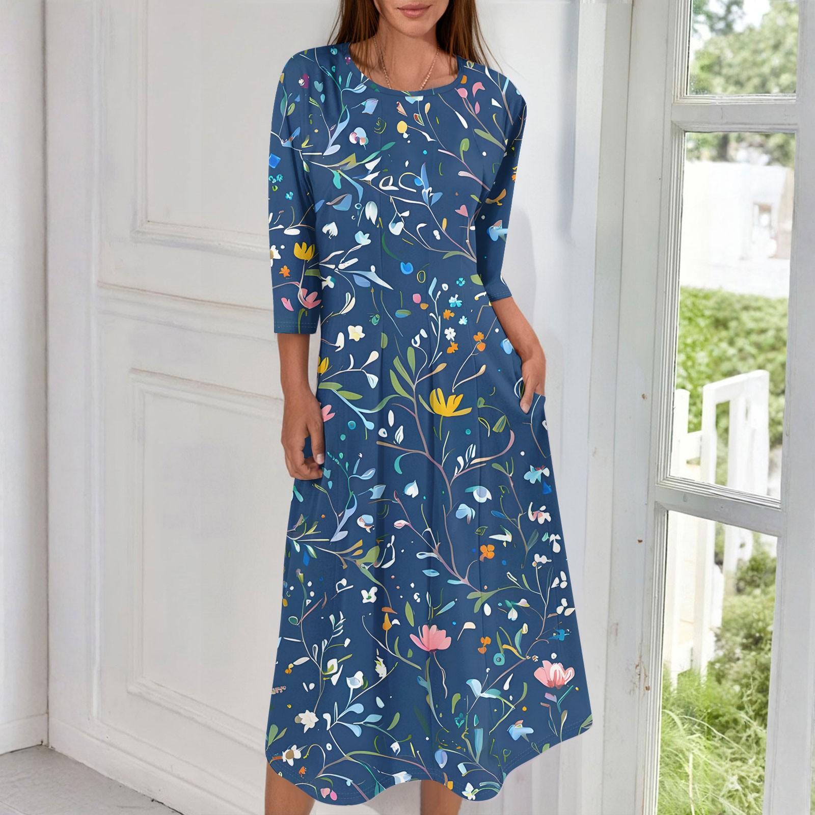 

Жіноча модна повсякденна міді-сукня з круглим вирізом та рукавом три чверті 160